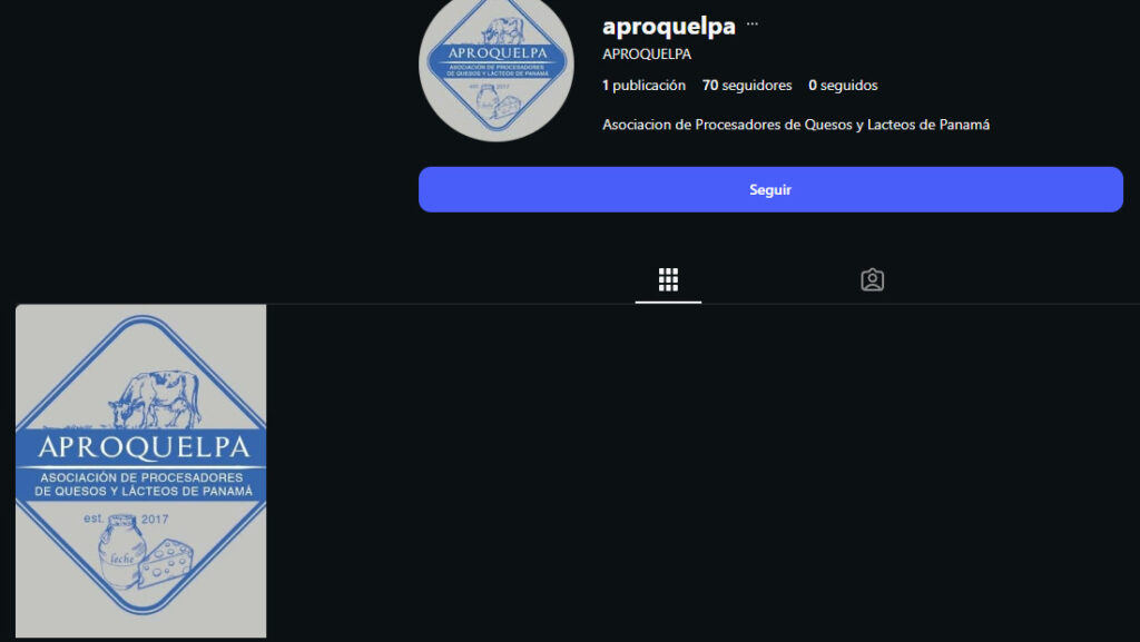 Perfil de Instagram de APROQUELPA con una sola publicación